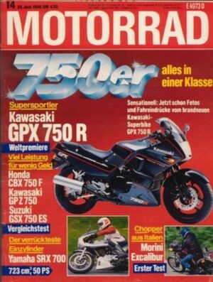 MOTORRAD 14/1986 – Kawasaki GPZ 750 vs. Honda CBX 750 F, Kawasaki GPX 750 R