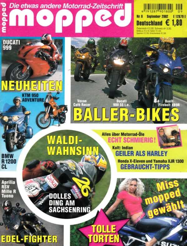 mopped 9/2002 + Voxan Café Racer, Ducati 900 SS i.e., Buell Firebolt XB9R