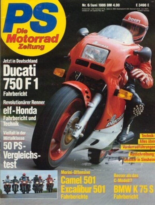PS 6/1986 – Fahrbericht Ducati 750 F 1, BMW K 75 S, elf-Honda
