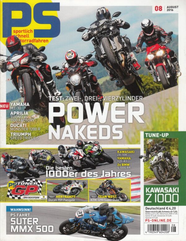 PS201608 PS 8/2016 – Yamaha MT-10, Aprilia Tuono V4 1100 Factory, Suter MMX 500