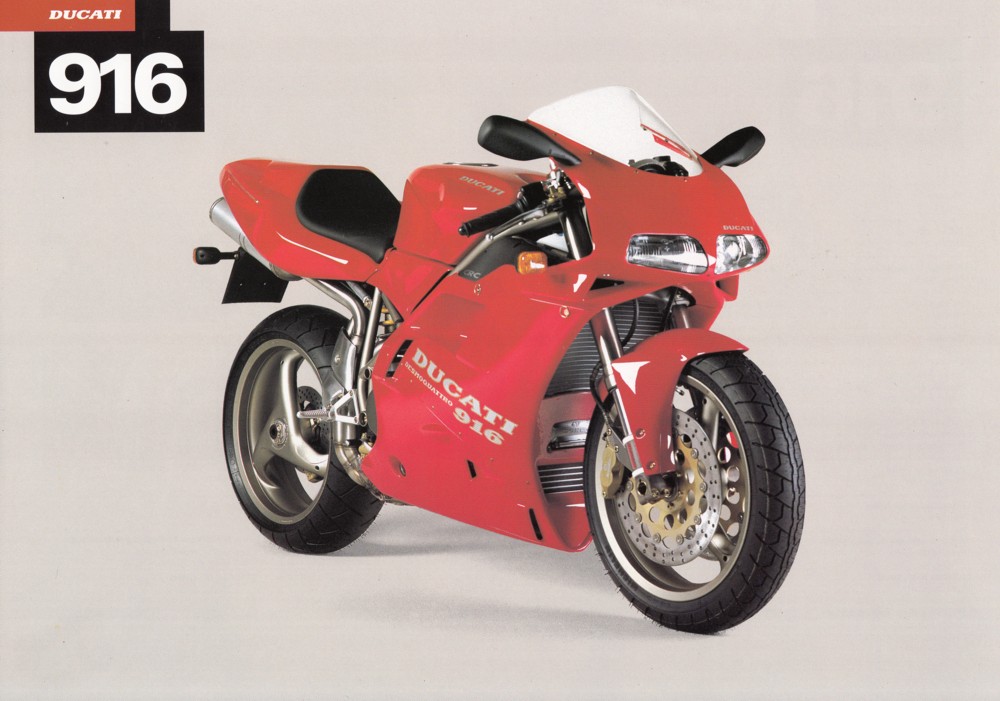 Ducati 916 Prospekt-Cover 1994, Seitenansicht in Rot