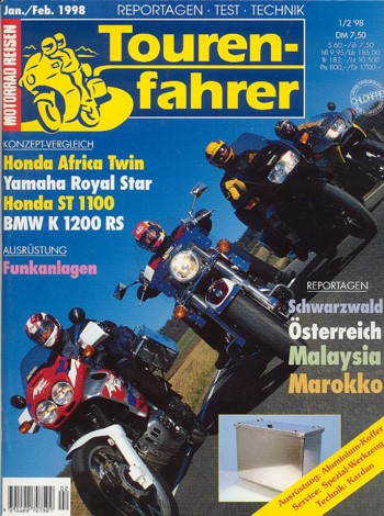 Tourenfahrer 1/2 1998 – BMW K 1200 RS mit 72 kW (98 PS) im Vergleichstest, Honda XRV 750 Africa Twin mit 44 kW (60 PS) im Vergleichstest