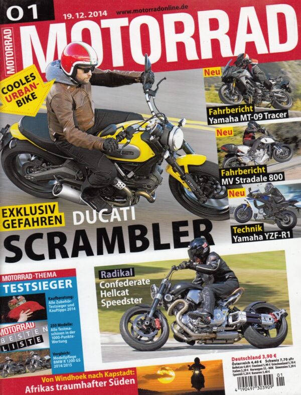 MOTORRAD 01/2015 – Ducati Scrambler exklusiv gefahren, Fahrberichte Yamaha MT-09 Tracer, MV Agusta Stradale 800