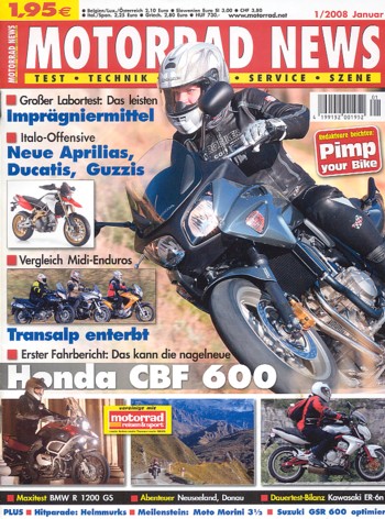MOTORRAD NEWS 1/2008 – Moto Morini 3 1/2, selten zu bewundern; Motorrad fahren in Neuseeland, Reisebericht; Honda CBF 600 mit 57 kW (78 PS) Test & Technik