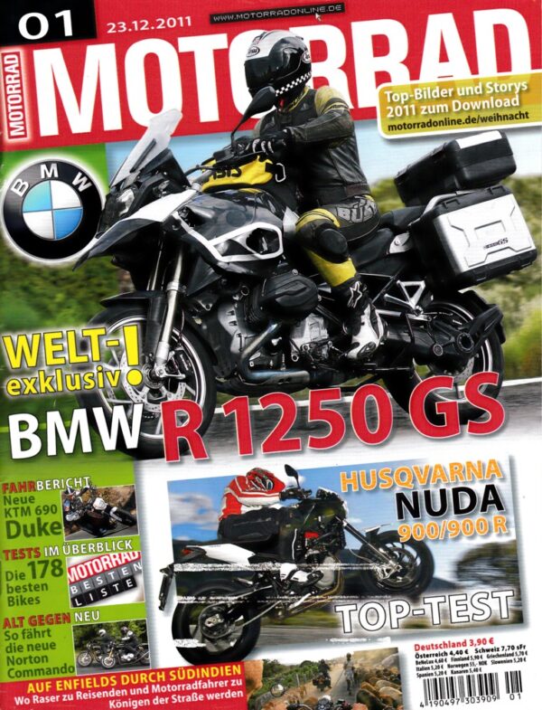 MOTORRAD 1/2012 – BMW R 1200 GS, erste Erlkönig-Bilder; Test KTM 690 Duke; Test Husqvarna Nuda 900 / R; Test Yamaha TMax 530