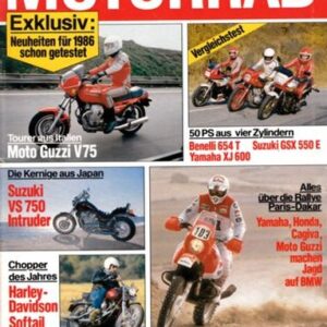 MOTORRAD 1/1986 – Test Moto Guzzi V75 mit 45 kW (61 PS) Test & Technik; BMW K 100, hier der Thaler-Anhänger