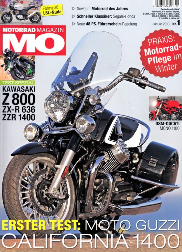 MO 1/2013 – Kawasaki Z 800 / E mit 83 und mit 70 kW (113/95 PS) Test & Technik; Kawasaki ZX-6R 636 mit 96 kW (131 PS) Test & Technik