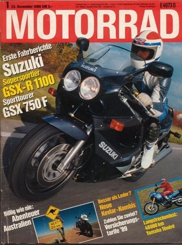 MOTORRAD 1/1989 – Test Suzuki GSX-R 1100; Test Suzuki GSX 750 F; Test Yamaha XT 600 Z Ténéré; Test Honda VT 600 C Shadow