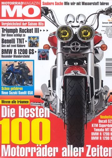 MO 1/2005 – Triumph Rocket III mit 104 kW (142 PS) im Vergleichstest; BMW R 1200 GS mit 72 kW (98 PS) im Vergleichstest