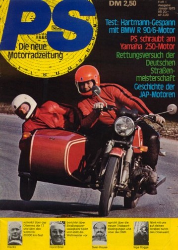 PS 1/1975 – BMW, hier das Hartmann-Gespann mit R 90/6-Motor, BMW R 90 S mit 49 kW (67 PS) nach dem Langstreckentest