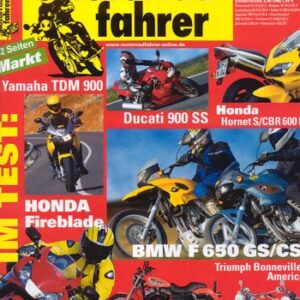 Motorradfahrer 1/2002 – Honda CBR 900 RR Fireblade; BMW F 650 CS; BMW F 650 GS; Test Aprilia RS 250