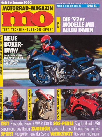 MO 1/1992 – Honda NR 750 mit 92 kW (125 PS) Test & Technik; BMW R 100 R mit 44 kW (63 PS) Test & Technik