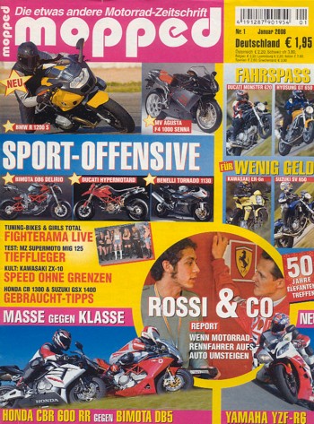 mopped 1/2006 – Ducati Monster 620 Dark mit 44,3 kW (60 PS) im Vergleichstest, Hyosung GT 650 mit 57 kW (77 PS) im Vergleichstest