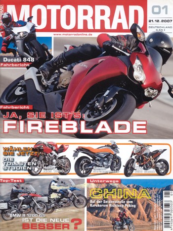 MOTORRAD 1/2008 – Test Honda Fireblade; Test Ducati 848; Test BMW R 1200 GS; BMW R 1200 GS