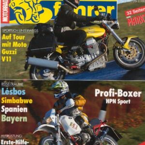 Tourenfahrer 2/2000 – Moto Guzzi V11 Sport mit 67 kW (91 PS) als Reise-Motorrad, BMW R 100 GS, hier als HPN-Sport, Probefahrt