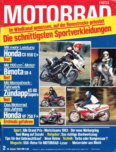 MOTORRAD 2/1983 – Test Bimota SB4 mit mit 74 kW (100 PS) Test & Technik; Test Honda VF 750 F mit 63 kW (86 PS) Test & Technik