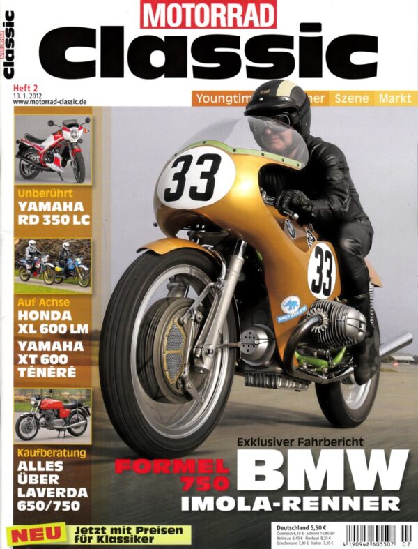 MOTORRAD CLASSIC 2/2012 – Maier, Karl, der vierfache Langbahn-Weltmeister; Imola-Renn-Boxer von Helmut Dähne, die legendäre Formel 750-BMW