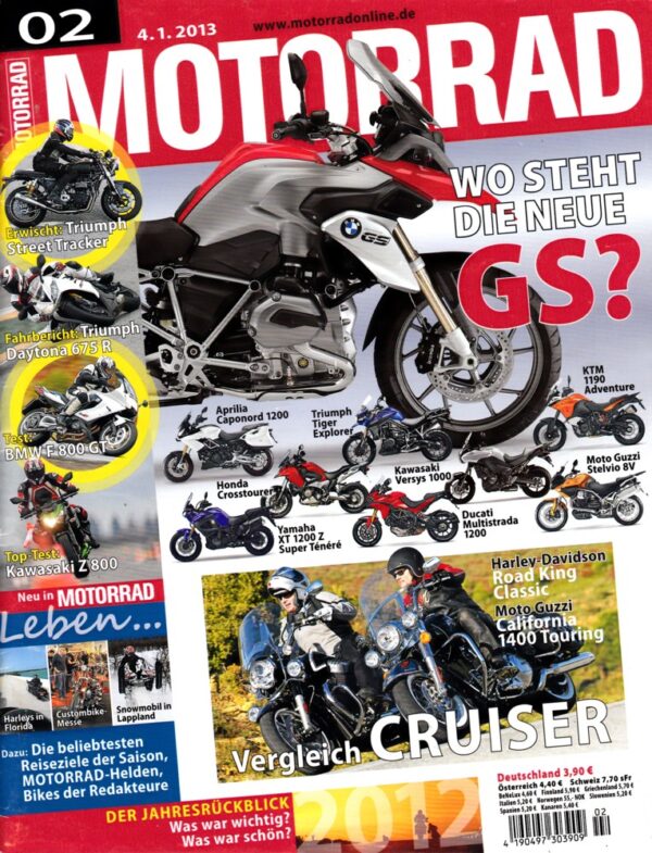 MOTORRAD 2/2013 – Test BMW F 800 GT; Test Kawasaki Z 800; Test Triumph Daytona 675 R; Vergleich BMW R 1200 GS