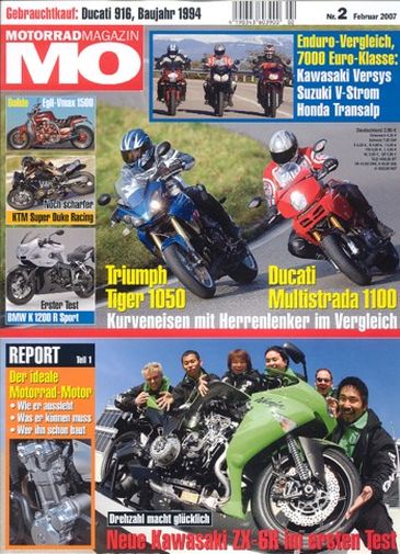 MO 2/2007 – Kawasaki Versys mit 47 kW (64 PS) im Vergleichstest; Egli Yamaha Vmax, unvergleichliches Schwermetall