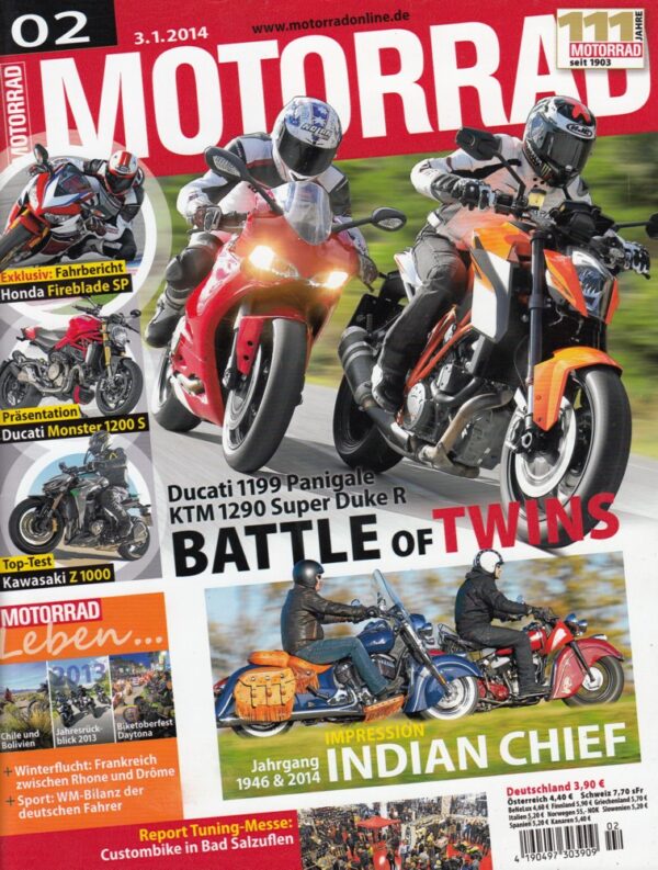 MOTORRAD 2/2014 – Ducati Monster 1200 S; Test Kawasaki Z 1000 Special Edition; Test Honda Fireblade SP; Ducati 1199 Panigale