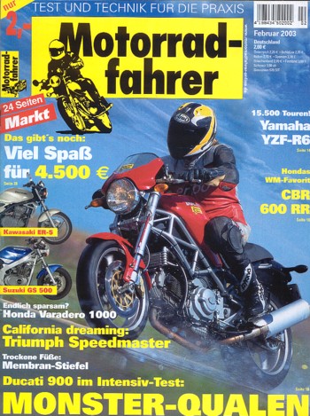 Motorradfahrer 2/2003 – Test Honda CBR 600 RR; Test Yamaha YZF-R6; Test Ducati Monster 900 i.e.; Kawasaki ER-5