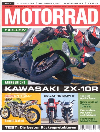 MOTORRAD 2/2004 – Test Kawasaki ZX-10R Ninja; Suzuki DL 1000 V-Strom; Test Aprilia RSV mille Tuono; Honda Hornet 600