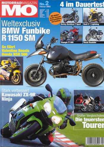 MO 2/2002 – Honda GL 1800 Gold Wing mit 87 kW (118 PS) im Vergleichstest; BMW R 1150 GS, hier als Pia-BMW R 1150 SM : Test & Technik