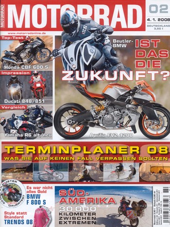 MOTORRAD 2/2008 – Test Honda CBF 600 S; Yamaha YZF-R6; Vergleich Ducati 848; Vergleich Ducati 851