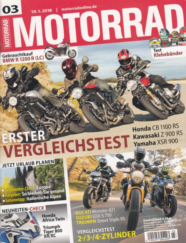 MOTORRAD 03/2018 – Erster Vergleichstest Honda CB 1100 RS, Kawasaki Z 900 RS, Yamaha XSR 900