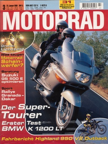 MOTORRAD 3/1999 – Test BMW K 1200 LT; Test Kawasaki ZX-9R Ninja; Test Yamaha XJR 1300; Test Highland 950 V2 Outback