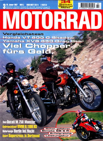 MOTORRAD 3/1997 – Test Bimota SB6 R; Honda VT 600 C Shadow; Yamaha XVS 650 Drag Star; Test Ducati Monster 750