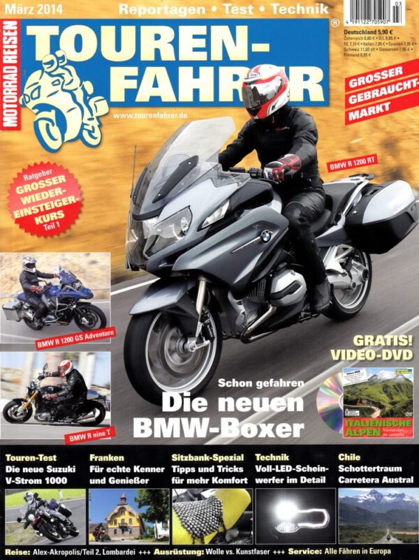 TOURENFAHRER 3/2014 – Suzuki V-Strom 1000 mit 74 kW (100 PS) Test & Technik, BMW R 1200 RT mit 92 kW (125 PS) im Test