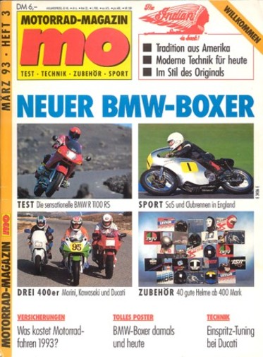 MO 3/1993 – BMW R 1100 RS mit 66 kW 90 PS) Test & Technik; Kawasaki ZZ-R 600 mit 74 kW (100 PS)  Test & Technik