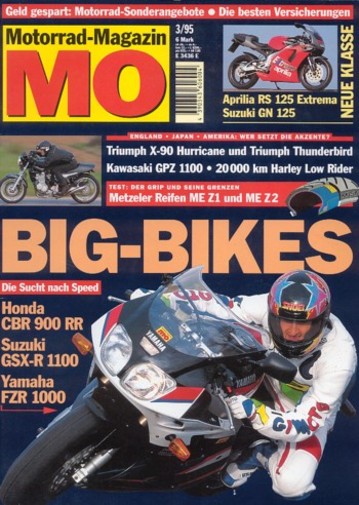 MO 3/1995 – Honda CBR 900 RR Fireblade mit 72 kW (98 PS) im Vergleichstest; Yamaha FZR 1000 mit 72 kW (98 PS) im Vergleichstest