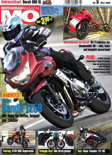 MO 3/2008 – KTM 990 Supermoto mit 85 kW (116 PS) Test & Technik; Suzuki Bandit 1250 S mit 72 kW (98 PS) im Dauertest