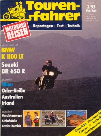 Tourenfahrer 3/1992 – BMW K 1100 LT mit 74 kW (100 PS) im Touren-Test, Suzuki DR 650 R mit 33 kW (45 PS) im Touren-Test