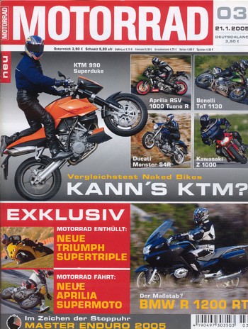 MOTORRAD 3/2005 – BMW R 1200 RT; BMW R 1200 ST; Aprilia RSV 1000 Tuono R; Benelli TnT 1130