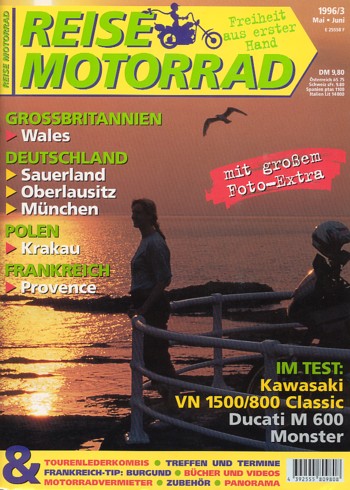 REISE MOTORRAD 3/1996 – Kawasaki VN 1500 Classic mit 47 kW (64 PS) im Test & Technik, Ducati Monster 600 mit 39 kW (53 PS) Test & Technik