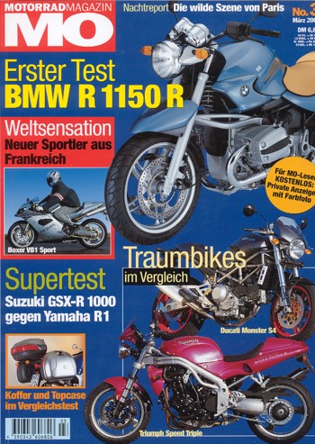 MO 3/2001 – BMW R 1150 R mit 62 kW (85 PS) Test & Technik; Yamaha FZS 1000 Fazer mit 105 kW (143 PS) Vorstellung als Neuheit 2001