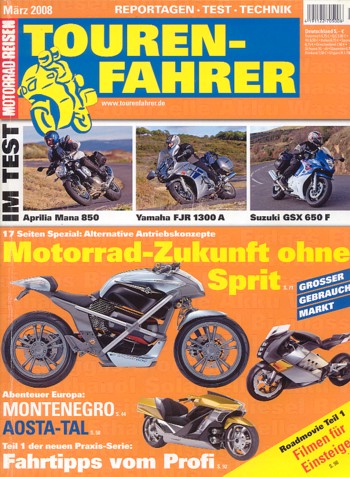 TOURENFAHRER 3/2008 – Aprilia NA 850 Mana mit 56 kW (76 PS) im Touren-Test, Suzuki GSX 650 F mit 63 kW (86 PS) Test & Technik