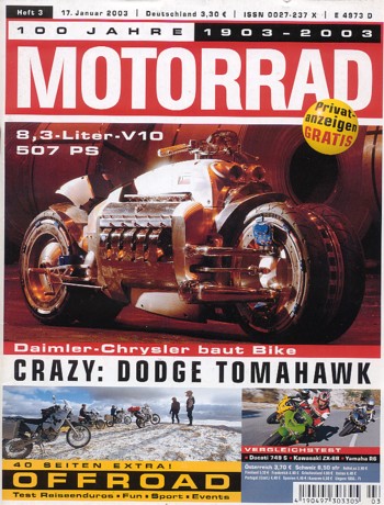 MOTORRAD 3/2003 – Ducati 749 S; Kawasaki ZX-6R Ninja; Yamaha YZF-R6; Test Harley-Davidson Fat Boy Injection