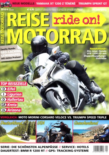 REISE MOTORRAD ride on! 4/2010 – Triumph Speed Triple mit 97 kW (132 PS) im Vergleichstest, BMW R 1200 RT mit 81 kW (110 PS) im Dauertest