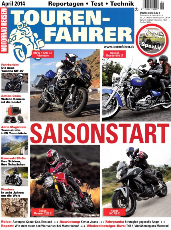 TOURENFAHRER 4/2014 – BMW R 1200 GS Adventure mit 92 kW (125 PS) Test & Technik, Honda NC 750 X / Integra mit 40 kW (55 PS) im Test