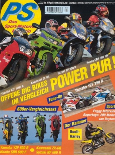 PS 4/1996 – Yamaha YZF 750 R, Experten-Tipps im Tune-Up, Honda CBR 600 F mit 72 kW (98 PS) im Vergleichstest