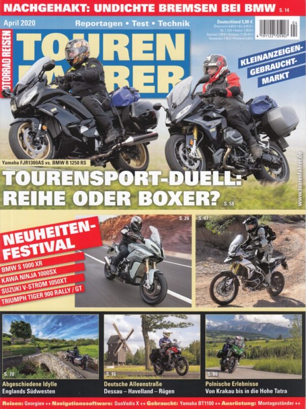 TOURENFAHRER 4/2020 – BMW R 1250 RS mit 100 kW (136 PS) im Vergleichstest, Yamaha FJR 1300 AS mit 107,5 kW (146 PS) im Vergleichstest