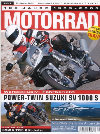 MOTORRAD 4/2003 – Test Suzuki SV 1000 S; Test BMW R 1150 R Rockster; Kawasaki ZX-9R Ninja; Kawasaki ZX-6R Ninja