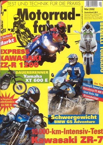 Motorradfahrer 5/2002 – Triumph Speed Four; Test Kawasaki ZZ-R 1200; Benelli Tornado Tre 900 LE; Husaberg FE 400 E, Probefahrt