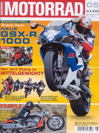 MOTORRAD 5/2005 – Suzuki GSX-R 1000; Harley-Davidson Street Rod; MZ 1000 SF; Test BMW R 1200 RT