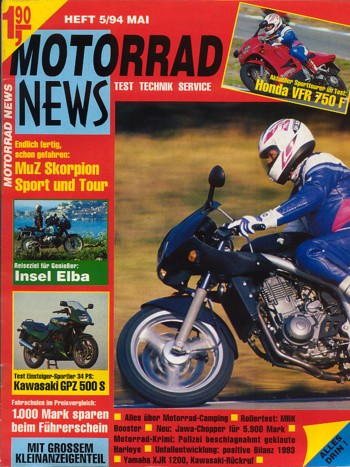 MOTORRAD NEWS 5/1994 – MZ Skorpion Sport mit 35 kW (48 PS) Probefahrt; Honda VFR 750 F mit 72 kW (98 PS) Test & Technik