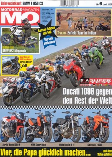 MO 6/2007 – Triumph Daytona 675 mit 90 kW (123 PS) im Vergleichstest; Ducati 1098 S mit 119 kW (163 PS) im Vergleichstest